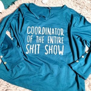 Boutique Funny Coordinator Long Sleeve Top Button Sleeved, Medium